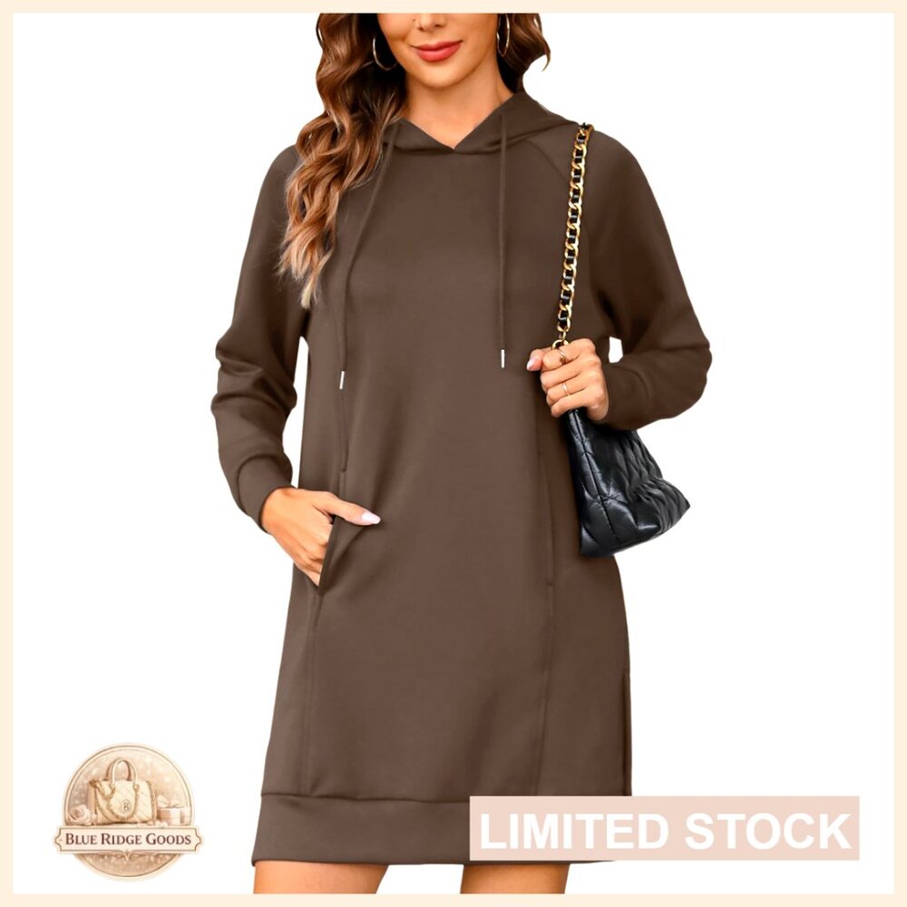 Oversized Hoodie Dress with Pockets Split Hem Pullover Sweatshirt Dress
